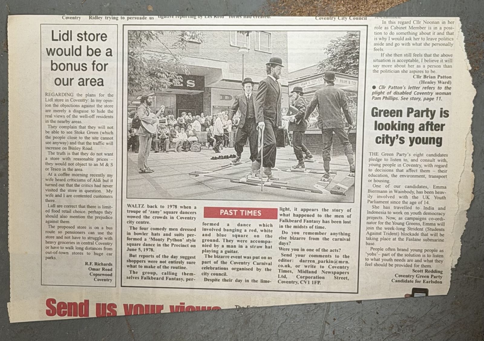 Newspaper 'Past Times' feature showing the square dancers in performance