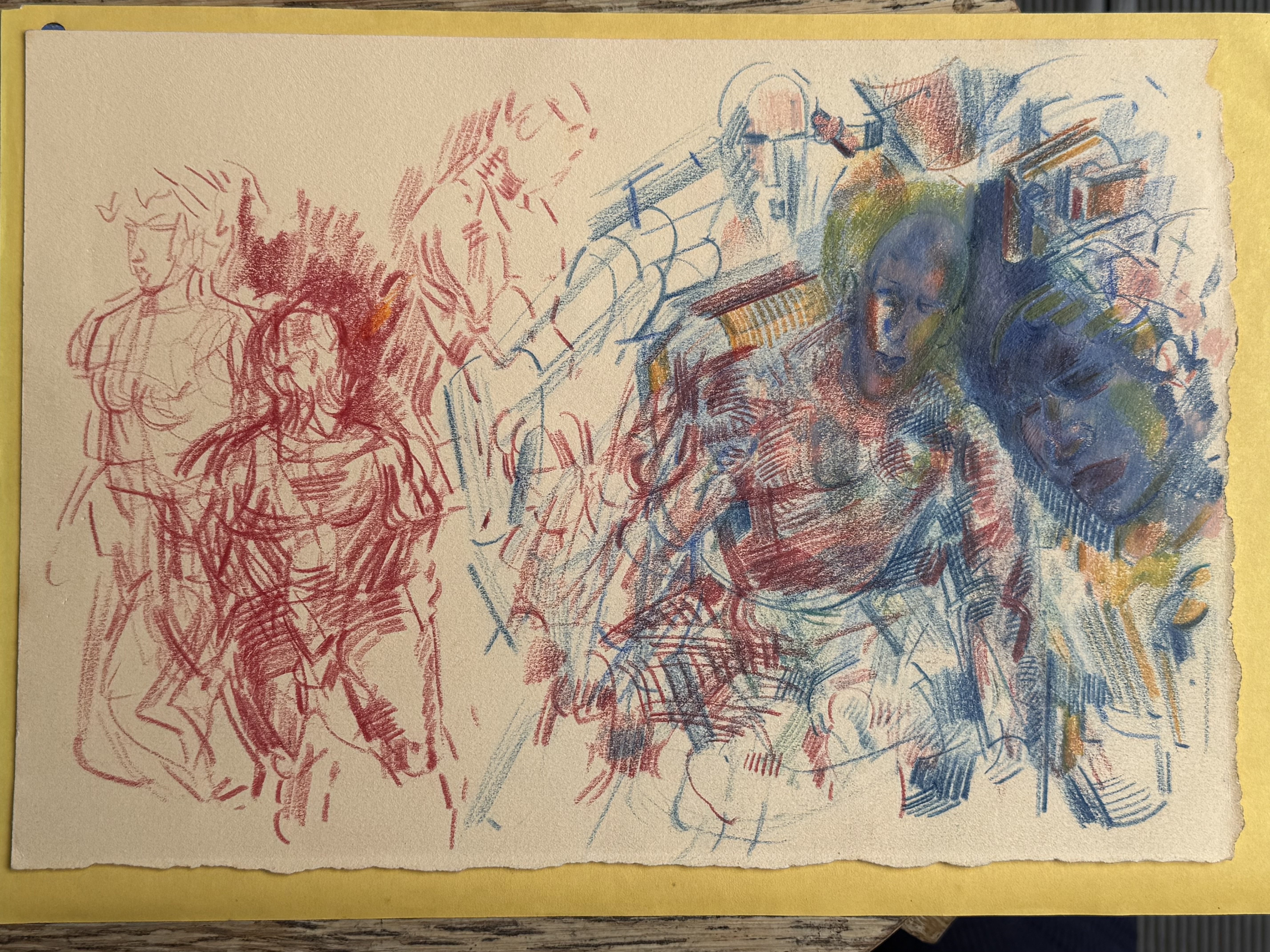 Figures in Movement — coloured pencil study
